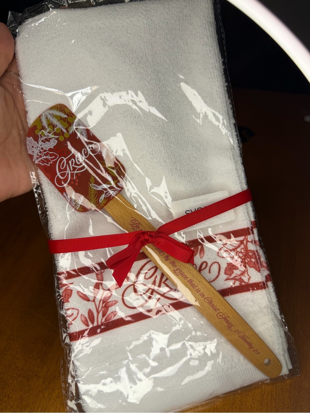 Grace White and Red Holiday Kitchen Towel Set with Red Spatula